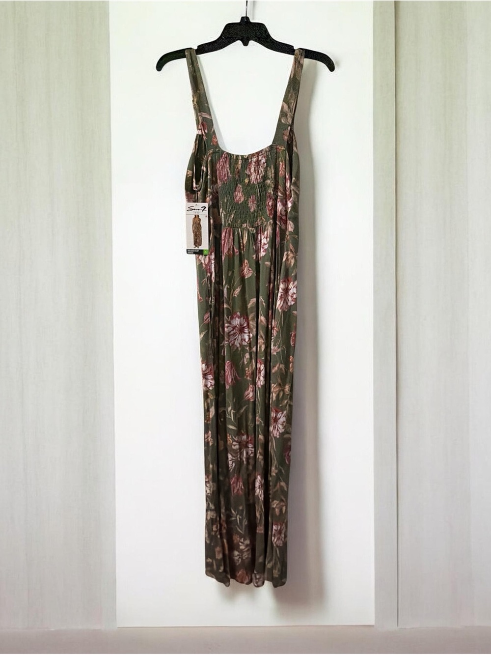 Floral Smocked Maxi Dress - Olive Green NWT